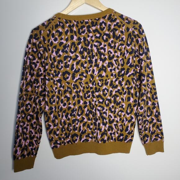 J.Crew Green & Purple Leopard Print Crew Sweater ***Missing size tag Medium - Picture 3 of 7